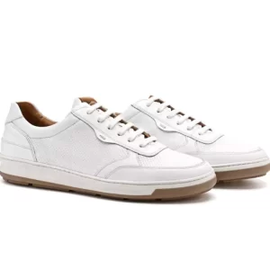 Classic White Leather Sneakers with Tan Detailing