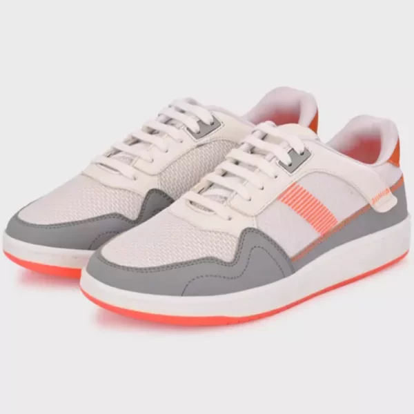 Stylish White and Grey Casual Sneakers with Orange Accents