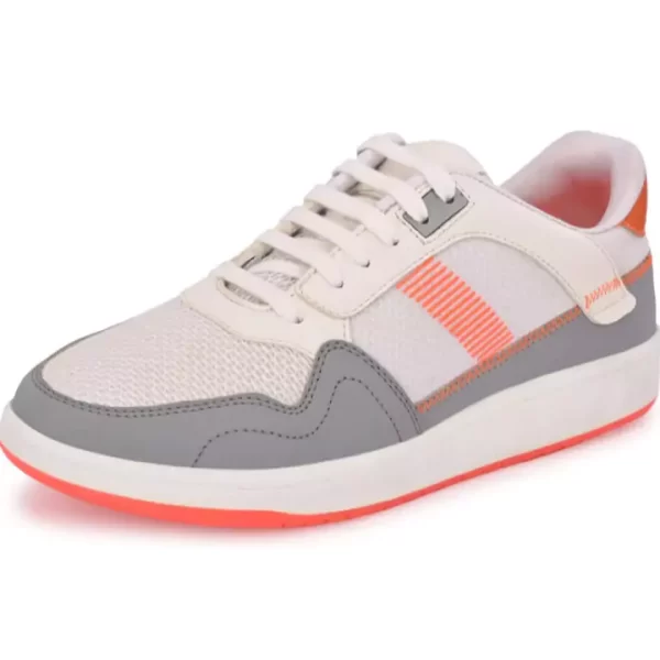 Stylish White and Grey Casual Sneakers with Orange Accents - Image 2