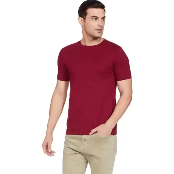 Red Plain No Print Round Neck T-Shirt - Image 4