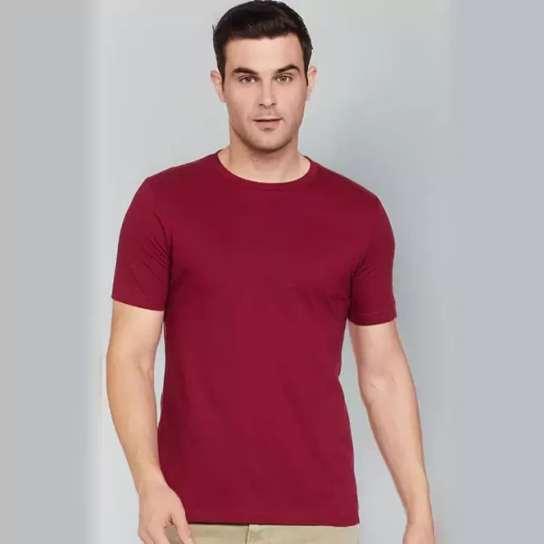 Red Plain No Print Round Neck T-Shirt