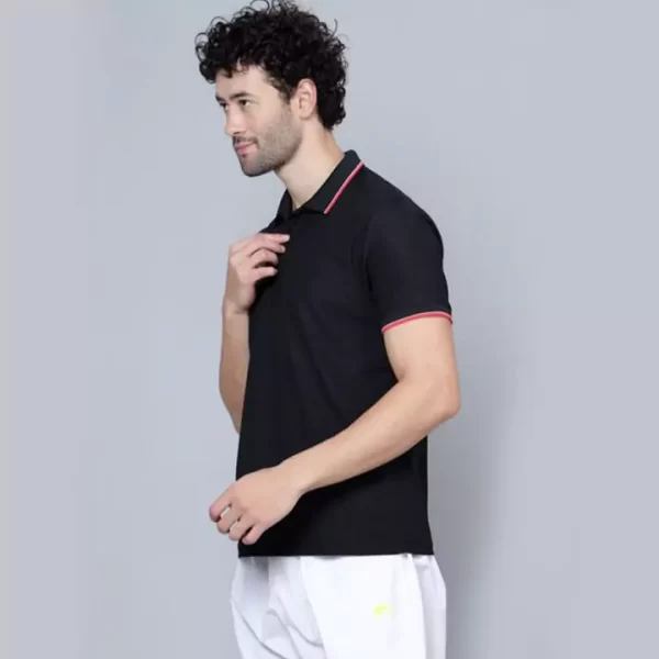 Men's Solid Black Polo T-Shirt - Image 2